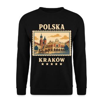 Polen Krakau Vintage Reisemarke - Unisex Pullover - Schwarz - Vorne - Alina (178cm) & Michal (187cm)