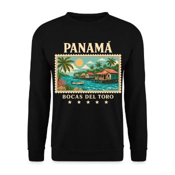 Panama Bocas del Toro Vintage Reisemarke - Unisex Pullover - Schwarz - Vorne - Alina (178cm) & Michal (187cm)