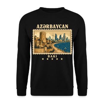 Aserbaidschan Baku Vintage Reisemarke - Unisex Pullover - Schwarz - Vorne - Alina (178cm) & Michal (187cm)