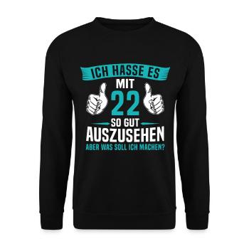 22 Jahre 22. Geburtstag Mann Frau 22 Jahre - Unisex Pullover - Schwarz - Vorne - Alina (178cm) & Michal (187cm)