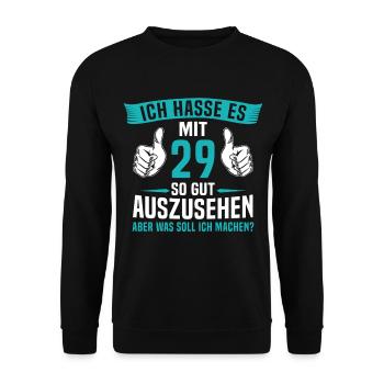 29 Jahre 29. Geburtstag Mann Frau 29 Jahre - Unisex Pullover - Schwarz - Vorne - Alina (178cm) & Michal (187cm)