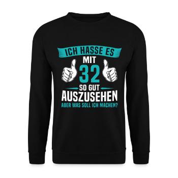 32 Jahre 32. Geburtstag Mann Frau 32 Jahre - Unisex Pullover - Schwarz - Vorne - Alina (178cm) & Michal (187cm)