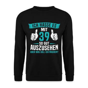 39 Jahre 39. Geburtstag Mann Frau 39 Jahre - Unisex Pullover - Schwarz - Vorne - Alina (178cm) & Michal (187cm)