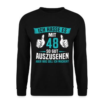 48 Jahre 48. Geburtstag Mann Frau 48 Jahre - Unisex Pullover - Schwarz - Vorne - Alina (178cm) & Michal (187cm)