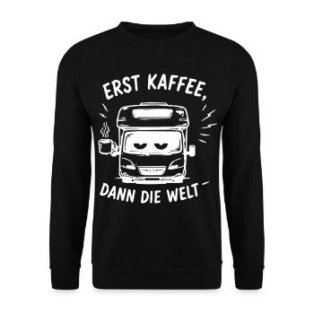 Erst Kaffee, Dann Die Welt - Unisex Pullover - Schwarz - Vorne - Alina (178cm) & Michal (187cm)