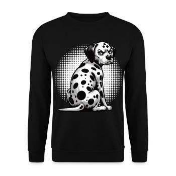 Dalmatiner_schaut_Dalmatiner Dalmatinerhaltboese_2 - Unisex Pullover - Schwarz - Vorne - Alina (178cm) & Michal (187cm)