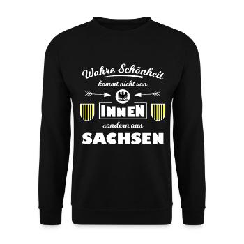 Wahre Schönheit aus Sachsen - Unisex Pullover - Schwarz - Vorne - Alina (178cm) & Michal (187cm)