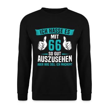 66 Jahre 66. Geburtstag Mann Frau 66 Jahre - Unisex Pullover - Schwarz - Vorne - Alina (178cm) & Michal (187cm)