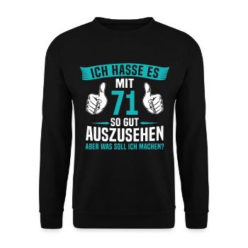 71 Jahre 71. Geburtstag Mann Frau 71 Jahre - Unisex Pullover - Schwarz - Vorne - Alina (178cm) & Michal (187cm)