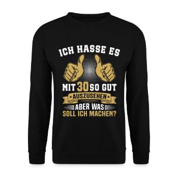 30. Geburtstag Mann Frau 30 Jahre  - Unisex Pullover - Schwarz - Vorne - Alina (178cm) & Michal (187cm)