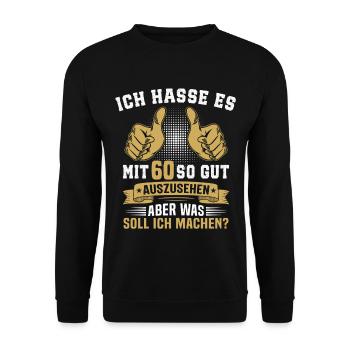 60. Geburtstag Mann Frau 60 Jahre  - Unisex Pullover - Schwarz - Vorne - Alina (178cm) & Michal (187cm)