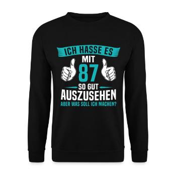 87 Jahre 87. Geburtstag Mann Frau 87 Jahre - Unisex Pullover - Schwarz - Vorne - Alina (178cm) & Michal (187cm)