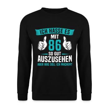 86 Jahre 86. Geburtstag Mann Frau 86 Jahre - Unisex Pullover - Schwarz - Vorne - Alina (178cm) & Michal (187cm)