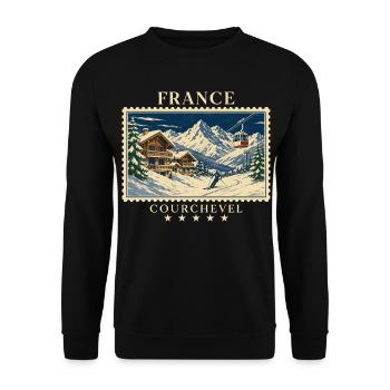 Frankreich Courchevel Vintage Reisemarke - Unisex Pullover - Schwarz - Vorne - Alina (178cm) & Michal (187cm)