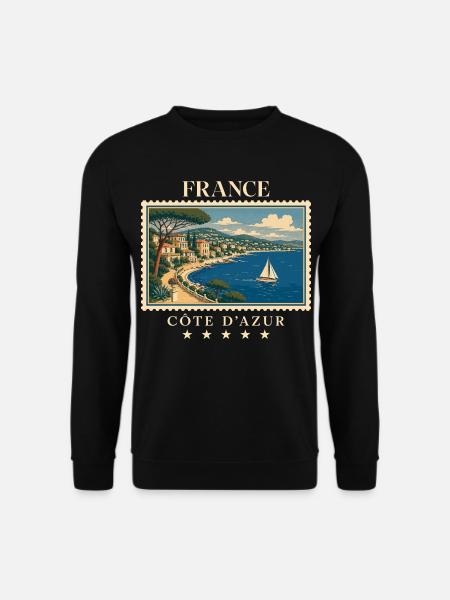 Frankreich Côte d’Azur Vintage Reisemarke - Unisex Pullover - Schwarz