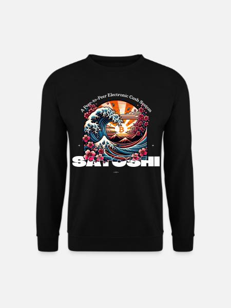 Bitcoin Ukiyoe Wave with Cherry Blossoms - Unisex Sweatshirt - black