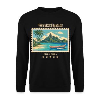 Polynesien Bora Bora Vintage Reisemarke - Unisex Pullover - Schwarz - Vorne - Alina (178cm) & Michal (187cm)