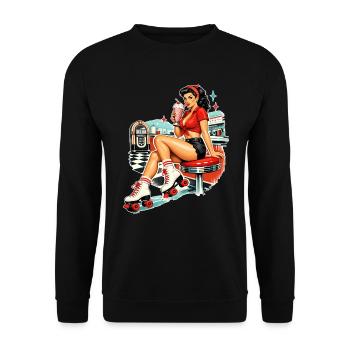 Fille rétro Pin-Up : style roller roller diner des années 50 - Sweat-shirt Unisexe - noir - Devant - Alina (178cm) & Michal (187cm)