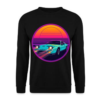 Retro-80er-Jahre-Synthwave-JDM-Stil-Sportwagendesign - Unisex Pullover - Schwarz - Vorne - Alina (178cm) & Michal (187cm)