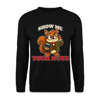 Montre-moi tes couilles Mascotte drôle du Professeur Écureuil - Sweat-shirt Unisexe - noir - Devant - Alina (178cm) & Michal (187cm)