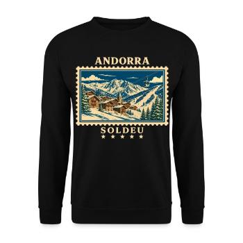Andorra Soldeu Vintage Reisemarke - Unisex Pullover - Schwarz - Vorne - Alina (178cm) & Michal (187cm)