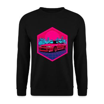 Art rétro des années 90 JDM R32 Skyline Sedan Synthwave - Sweat-shirt Unisexe - noir - Devant - Alina (178cm) & Michal (187cm)