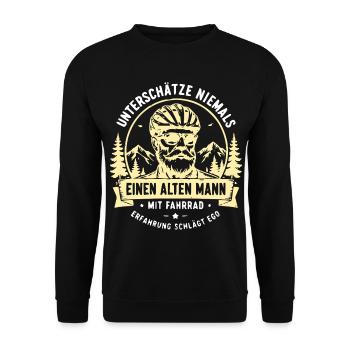 Alter Mann mit Fahrrad Emblem - Unisex Pullover - Schwarz - Vorne - Alina (178cm) & Michal (187cm)
