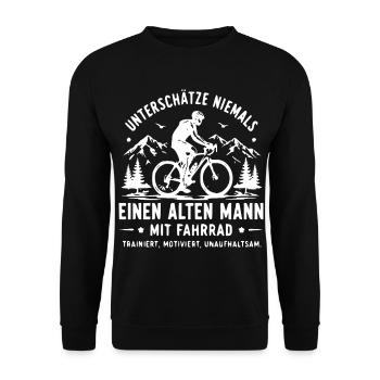 Radfahrer Altersweisheit Spruch - Unisex Pullover - Schwarz - Vorne - Alina (178cm) & Michal (187cm)