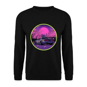 Retro 90s JDM Drift Car Sakura Synthwave Art - Unisex Sweatshirt - black - Front - Alina (178cm) & Michal (187cm)
