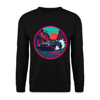 Retro 80s JDM Hatchback Street Race Synthwave Art - Unisex Sweatshirt - black - Front - Alina (178cm) & Michal (187cm)