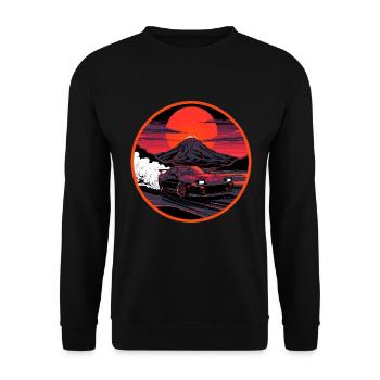 Art rétro des années 90 JDM Mt Fuji Smoke Drift Car - Sweat-shirt Unisexe - noir - Devant - Alina (178cm) & Michal (187cm)