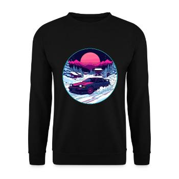 Retro 80s JDM Winter Drift AE86 Synthwave Art - Unisex Sweatshirt - black - Front - Alina (178cm) & Michal (187cm)