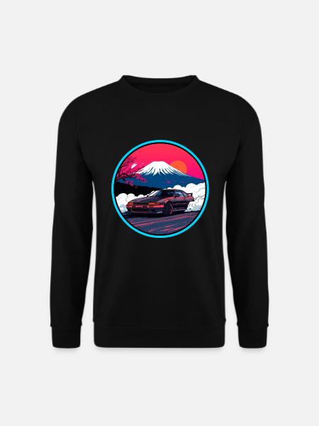 Retro 80er JDM AE86 Mt Fuji Drift Synthwave Kunst - Unisex Pullover - Schwarz