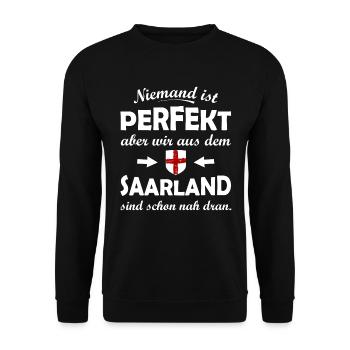Niemand ist perfekt Saarland - Unisex Pullover - Schwarz - Vorne - Alina (178cm) & Michal (187cm)