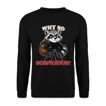 Why So Suspicious Funny Raccoon Thief Mascot Tee - Unisex Sweatshirt - black - Front - Alina (178cm) & Michal (187cm)