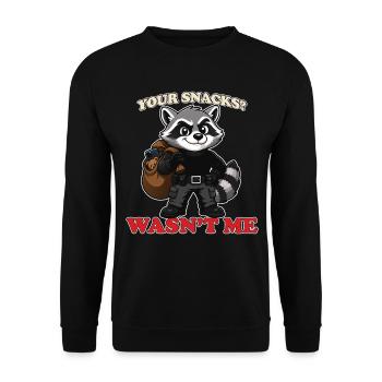 Your Snacks Wasn’t Me Funny Raccoon Thief Mascot - Unisex Sweatshirt - black - Front - Alina (178cm) & Michal (187cm)