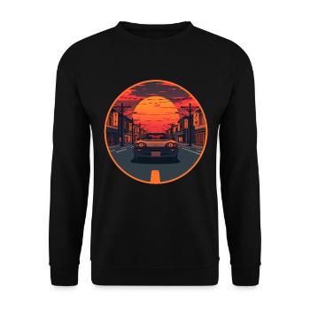 Retro 80s JDM Hatchback Japan Street Emblem - Unisex Sweatshirt - black - Front - Alina (178cm) & Michal (187cm)