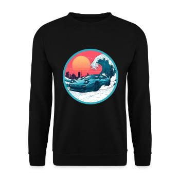 Retro 90er JDM NSX Great Wave Sunset Emblem - Unisex Pullover - Schwarz - Vorne - Alina (178cm) & Michal (187cm)
