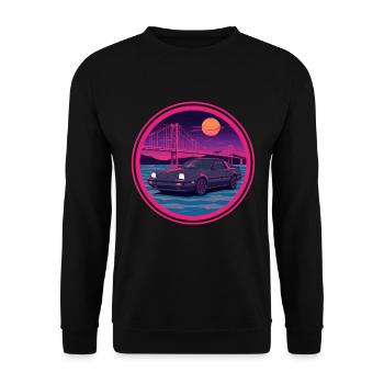 Retro 80s JDM FC Coupe Neon Bridge Emblem - Unisex Sweatshirt - black - Front - Alina (178cm) & Michal (187cm)