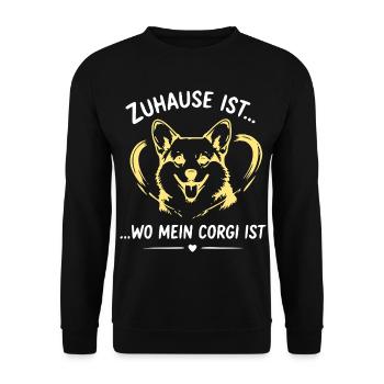 Zuhause ist Corgi - Unisex Pullover - Schwarz - Vorne - Alina (178cm) & Michal (187cm)