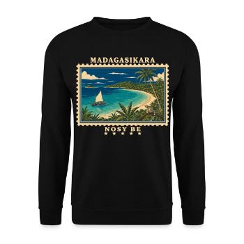 Madagaskar Nosy Be Vintage Reisemarke - Unisex Pullover - Schwarz - Vorne - Alina (178cm) & Michal (187cm)