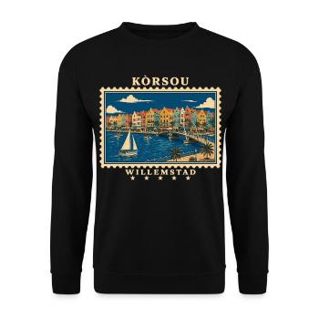 Curaçao Willemstad Vintage Reisemarke - Unisex Pullover - Schwarz - Vorne - Alina (178cm) & Michal (187cm)