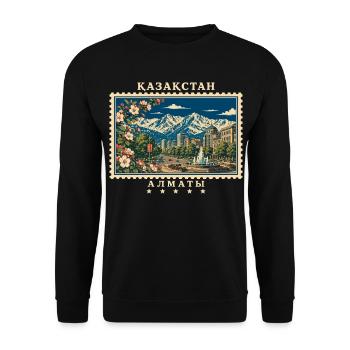 Kasachstan Almaty Vintage Reisemarke - Unisex Pullover - Schwarz - Vorne - Alina (178cm) & Michal (187cm)