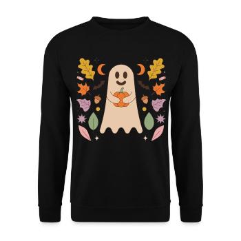 Pumpkin Hug Ghost - Unisex Pullover - Schwarz - Vorne - Alina (178cm) & Michal (187cm)