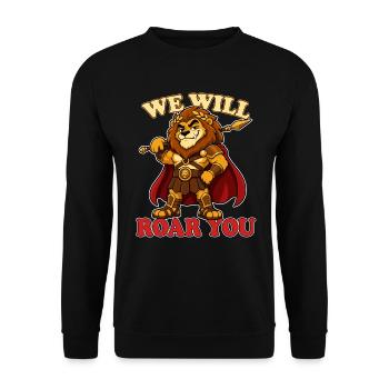 Nous On Va Rugir Drôle, Lion Gladiator Mascotte - Sweat-shirt Unisexe - noir - Devant - Alina (178cm) & Michal (187cm)