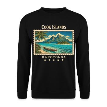 Marque de voyage vintage Rarotonga des Îles Cook - Sweat-shirt Unisexe - noir - Devant - Alina (178cm) & Michal (187cm)