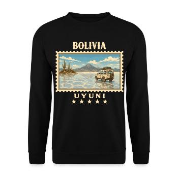 Bolivien Uyuni Vintage Reisemarke - Unisex Pullover - Schwarz - Vorne - Alina (178cm) & Michal (187cm)