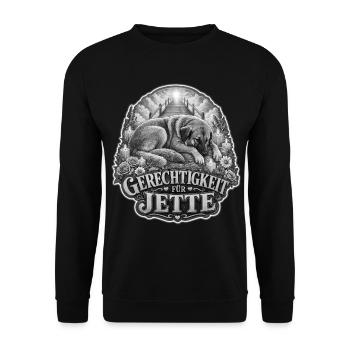 Gerechtigkeit für Jette Hundemotiv - Unisex Pullover - Schwarz - Vorne - Alina (178cm) & Michal (187cm)