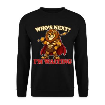 Qui est le prochain J’attends : Mascotte gladiatrice Lion drôle - Sweat-shirt Unisexe - noir - Devant - Alina (178cm) & Michal (187cm)