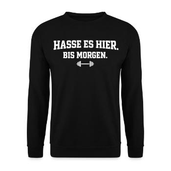 Hasse Es Hier Bis Morgen Bodybuilding Statement - Unisex Pullover - Schwarz - Vorne - Alina (178cm) & Michal (187cm)